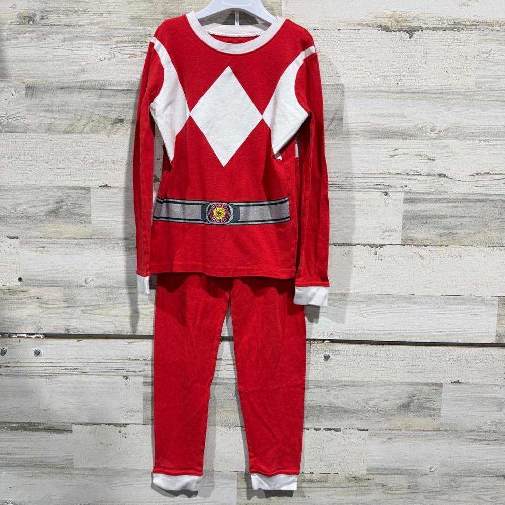 Power Rangers Pajama Set Kids Size 10 Red Graphic Costume Sleepwear *Flawed